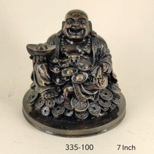 Wex Laughing Budha sikka Statue with Coins and gold ingots represents wealth, prosperity.
