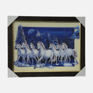 Framed Wall Art, Seven White Horses, Decorative Painting, (12L x 15W cm)