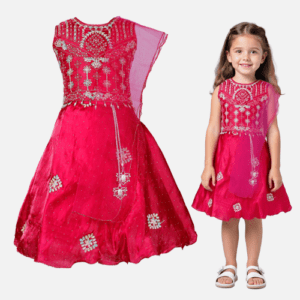 Lehenga Choli Set with Dupatta for Kids (Red, 1-2 Years)