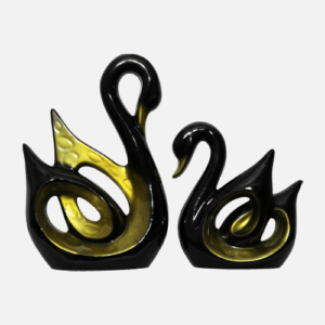 Decorative Duck Show Piece Figurine Set, Black and Gold, Ceramic, 2 Pcs
